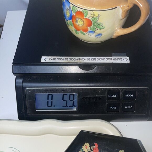 lustre ware vintage creamer beige peach with blue and red painted flowers - Picture 10 of 10